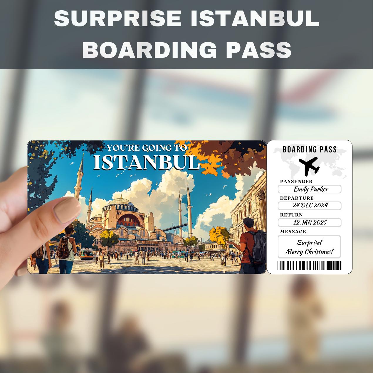 Istanbul Turkey Trip Surprise Gift Ticket | You're Going to Istanbul Turkey, Flight, Boarding Pass, Editable, Instant Download, Travel Print