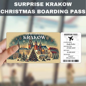 Kaartje met verrassingscadeau reis naar Krakau, Polen | Je gaat naar Krakau, Polen, vlucht, instapkaart, bewerkbaar, direct downloaden, reisafdruk, reisafdruk