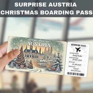AUSTRIA Trip Surprise Gift Ticket | You&#39;re Going to AUSTRIA, Flight, Boarding Pass, Editable, Instant Download, Travel Print
