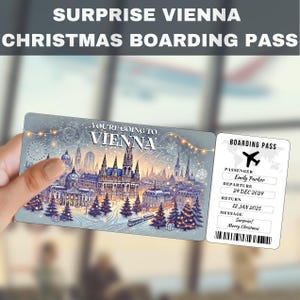 Bilhete-presente surpresa para viagem a Viena, Áustria | Você vai para Viena, Áustria, voo, cartão de embarque, editável, download instantâneo, impressão de viagem