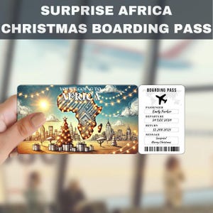 Bilhete-presente surpresa para viagem à ÁFRICA | Você vai para a ÁFRICA, voo, cartão de embarque, editável, download instantâneo, impressão de viagem