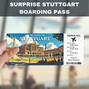 Stuttgart Germany Trip Surprise Gift Ticket | You&#39;re Going to Stuttgart, Flight, Boarding Pass, Editable, Instant Download, Travel Print