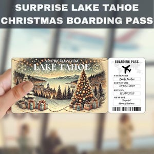 Bilhete-presente surpresa para viagem a Lake Tahoe, EUA | Você vai para Lake Tahoe, voo, cartão de embarque, editável, download instantâneo, impressão de viagem