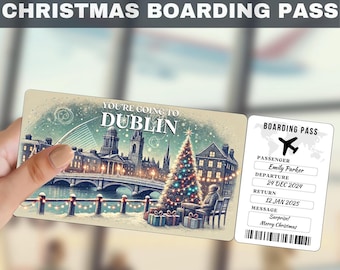 Billete de regalo sorpresa para viaje a Dublín, Irlanda / Vas a Dublín, Irlanda, Vuelo, Tarjeta de embarque, Editable, Descarga instantánea, Impresión de viaje