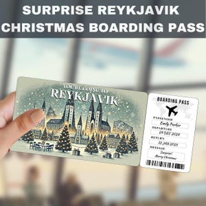 Biglietto regalo a sorpresa per il viaggio a Reykjavik, Islanda / Stai andando a Reykjavik Volo, Carta d'imbarco, Modificabile, Download immediato, Stampa di viaggio