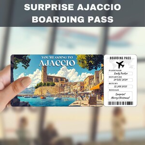 Ajaccio France Trip Surprise Gift Ticket | You&#39;re Going to Ajaccio France, Flight, Boarding Pass, Editable, Instant Download, Travel Print