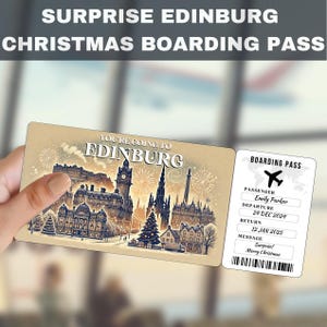 Biglietto regalo a sorpresa per il viaggio a Edimburgo, Scozia / Stai andando a Edimburgo, Volo, Carta d'imbarco, Modificabile, Download immediato, Stampa di viaggio