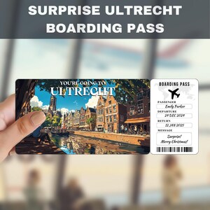 Utrecht Netherlands Trip Surprise Gift Ticket | You&#39;re Going to Utrecht, Flight, Boarding Pass, Editable, Instant Download, Travel Print