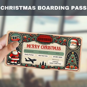 Carta d'imbarco per viaggio a sorpresa di Natale, modello di biglietto aereo modificabile, buono di viaggio per le vacanze stampabile, idea regalo perfetta