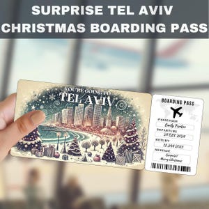 Billet cadeau surprise pour un voyage à Tel Aviv, Israël | Vous allez à Tel-Aviv, vol, carte d'embarquement, modifiable, téléchargement immédiat, impression de voyage