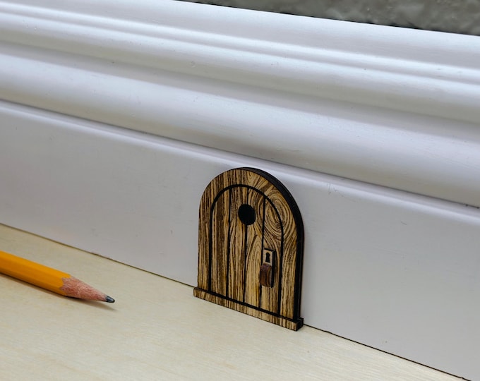 Handcrafted Miniature Cute Lil' Mouse Door: Whimsical Wood Home Decor (2’  tall) Similar to Fairy Door