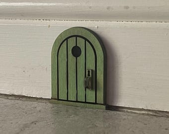 Handcrafted Painted Mouse Door: Coastal Sage Green Miniature Decor