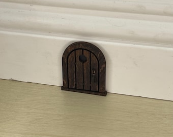 Handcrafted Wood Cute Lil’ Mouse Door - 2” Tall Dark Chocolate Stained Edition