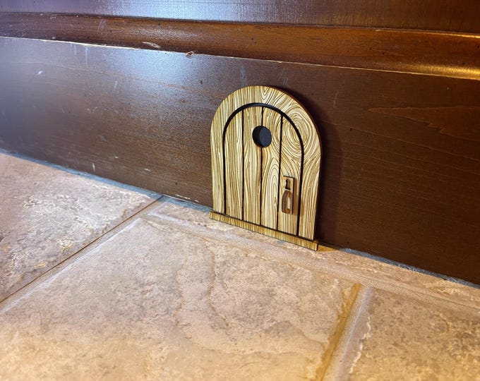 Featured listing image: Handcrafted Cute Lil' Large Sized Mouse Door: Whimsical Miniature Wood Decor 4” Edition (also used as fairy door)