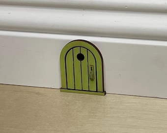 Handcrafted Sage Green Mouse Door: Miniature Wood Decor 2” Tall Whimsical