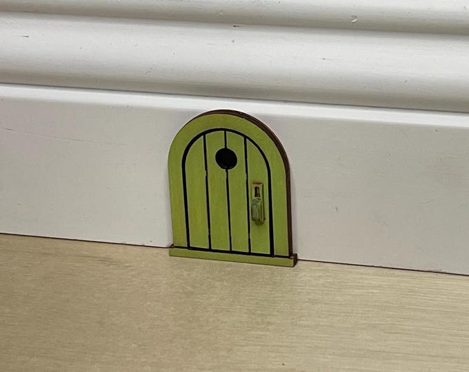 Handcrafted Sage Green Mouse Door: Miniature Wood Decor 2” Tall Whimsical