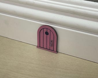 Handcrafted Wood Mouse / Fairy Door: Painted Whimsical 2 Inch Tall, Pink