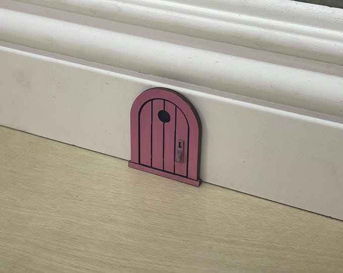 Handcrafted Wood Mouse / Fairy Door: Painted Whimsical 2 Inch Tall, Pink