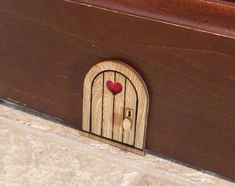 Whimsical Mouse Door: Love Door Ed. Handcrafted Laser Cut Medium 3” Wooden Miniature Decoration