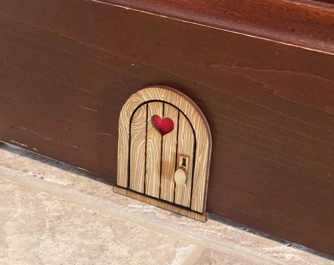 Featured listing image: Laser Cut Wooden Mouse Door: Love Edition Miniature Decoration 3” Tall