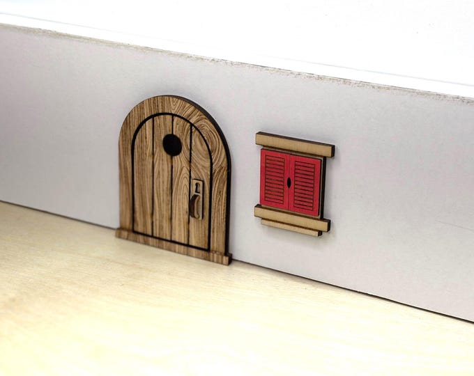 Miniature window with closed shutters for 3 & 4 Inch Cute Lil' Mouse Doors or Fairy Doors. Available in several colors.