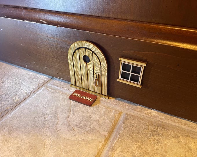 Handcrafted Cute Lil' Large Sized Mouse Door: Whimsical Miniature Wood Decor 4” Edition (also used as fairy door)
