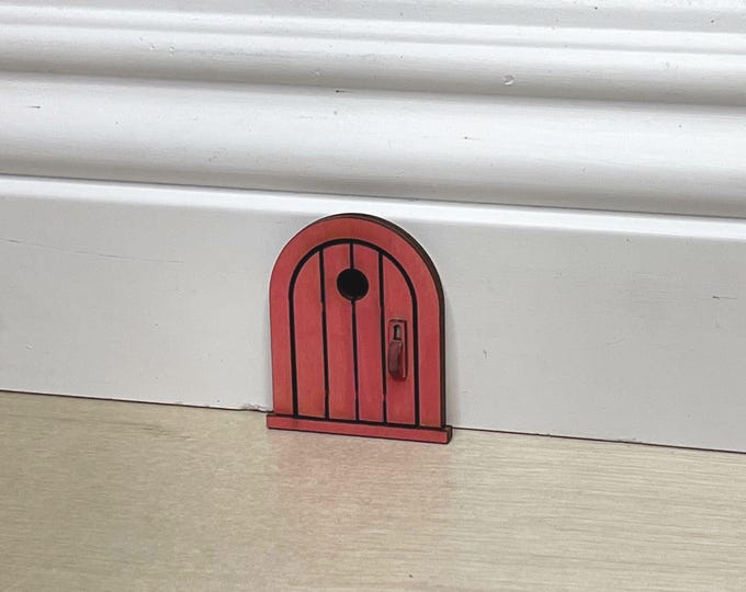 Painted Mouse Door: Barn Burner Red, Whimsical 2 Inch Tall Wood Home Decor