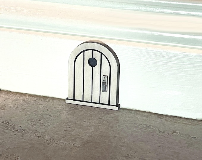 Handcrafted Painted Mouse Door: 2” Farmhouse White Whimsical Decor (also used as fairy door)