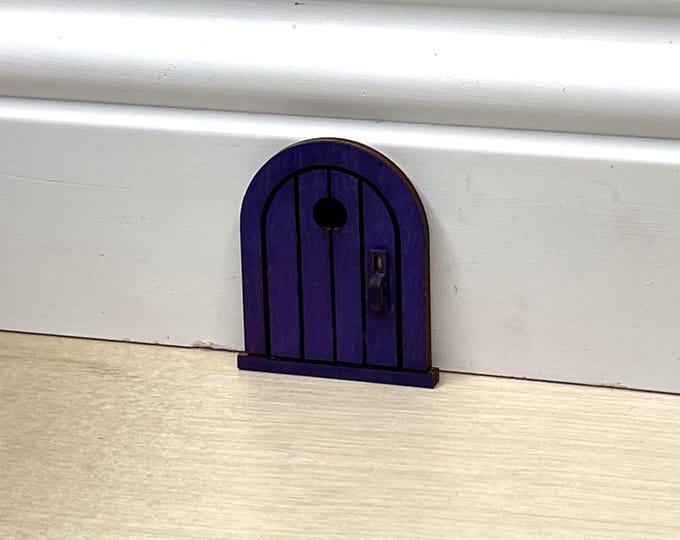 Handcrafted Painted Mouse 2” Door: Mystic Purple Basswood Decor (also used as fairy door)