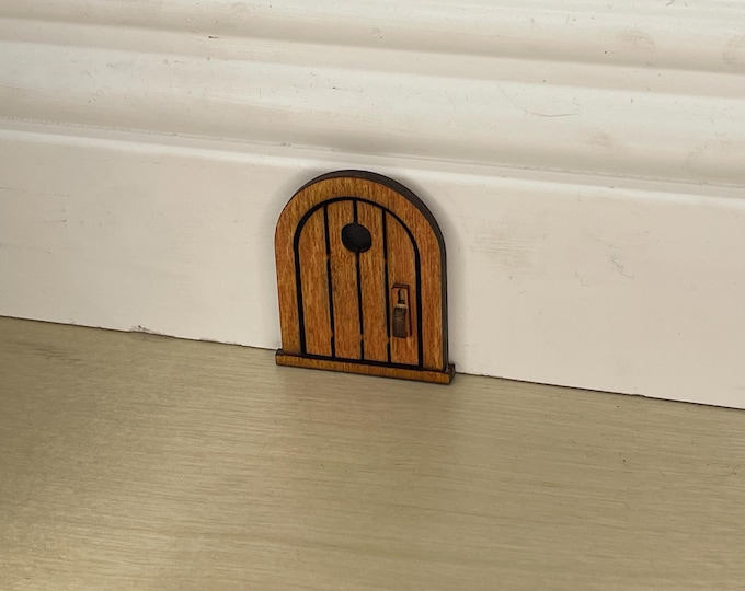 Handcrafted Wooden Mouse / Fairy Door – Caramel Stained, 2” Tall