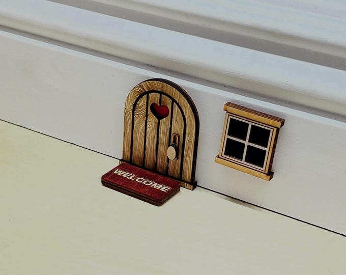 Featured listing image: Love Door Edition Miniature Mouse (Fairy or Gnome Door: Laser Etched Wood 2” or 3” Tall