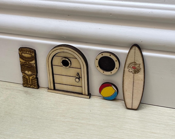 Handcrafted Beach Series Whimsical Miniature Home Decor. Mouse Door/Fairy/Elf Door: 2 Inches tall.