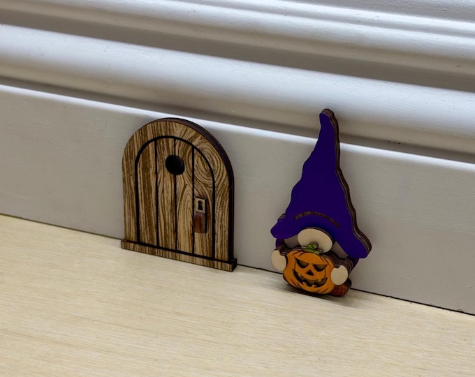 Halloween Gnome: Handcrafted Wooden decoration for 2 inch Fairy & Mouse Doors and more.