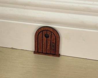Handcrafted Wood Cute Lil’ Mouse Door - 2” Tall Mocha Stained Edition