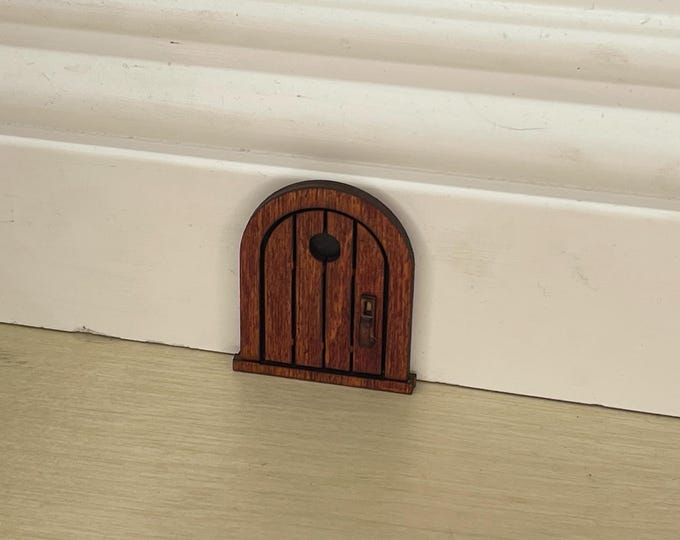 Handcrafted Wooden Mouse / Fairy Door – Cinnamon Stained, Home Decor 2” Tall