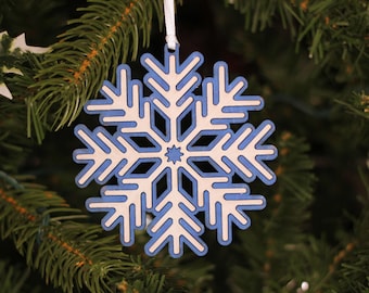 Two Tone Snowflake Handcrafted Wooden Holiday Ornament