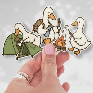 Funny Camping Goose Sticker Outdoor Adventure Kiss Cut Decal Hiking Lover Gift Silly Wild Nature Label Humor Cute 2 Inch Duck Laptop Vinyl