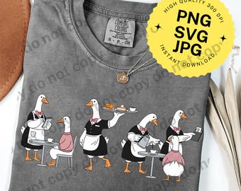 Cute Goose SVG Whimsical Waitress Clipart Png Adorable Server Art For Cutting Machine Vintage Restaurant Cut File Digital Download JPEG
