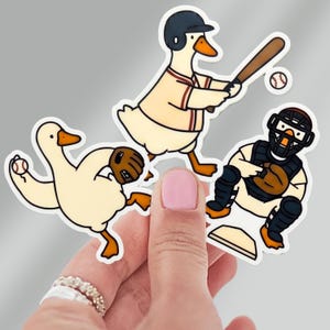 Funny Baseball Goose Sticker Sports Coach Kiss Cut Decal Tournament Silly Teenager Game Day Label Humor Cute 2 Inch Duck Helmet Logo Laptop