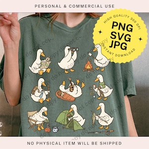 Cute Camping Goose PNG SVG JPG Outdoor Lover Duck Digital Download File Family Vacation Art Forest Hike Trip Decor Mountain Gear Sublimation