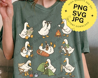 Cute Camping Goose PNG SVG JPG Outdoor Lover Duck Digital Download File Family Vacation Art Forest Hike Trip Decor Mountain Gear Sublimation