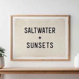 Zoutwater en zonsondergangen canvasposter, surfvlag, banner kustmuurdecoratie, strandmuurkunst