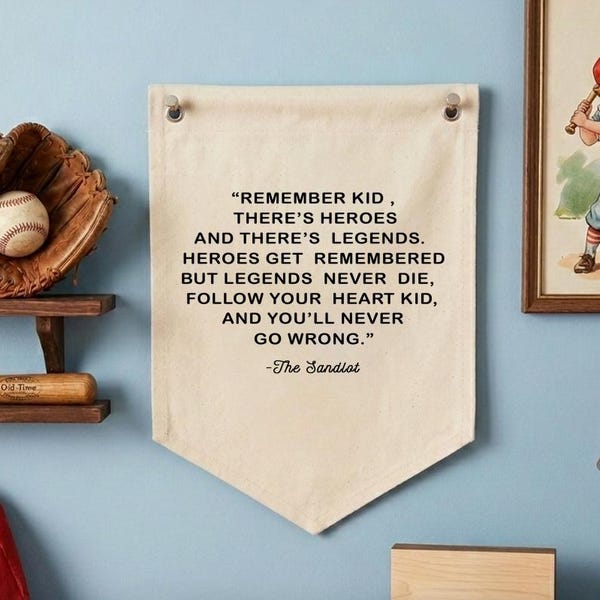 Sandlot Quote Canvas Banner Flag, Nursery Wall Decor, Baseball, Kids Room Decor