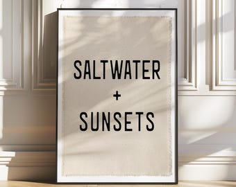 Coastal Beach Canvas Banner, Saltwater & Sunset Wall Art, Surf Tapestry,  Seaside Wall Poster