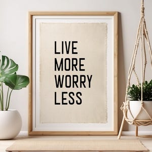 Leef meer zorgen minder canvasbanner: motiverende muurdecoratie in vintage-stijl