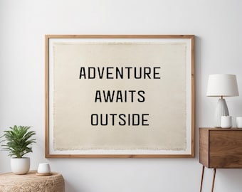 Adventure Awaits Canvas Banner: Rustic Camping Wall Decor