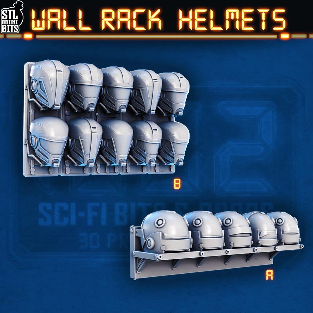 Wall Rack Helmets 32mm (stlminibits) Cyberpunk | Sci-fi Props | Scenery ...