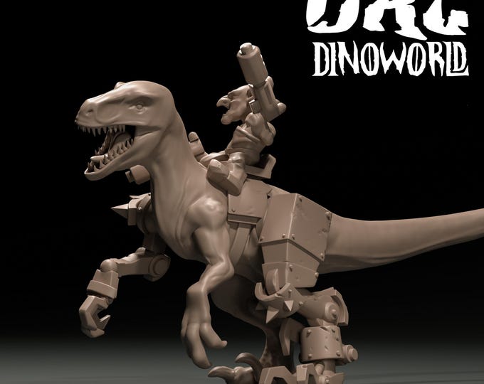 Orc Raptor Cyborg 32mm/28mm (DinoWorld) Dinosaur Miniatures | RPG Set | Scifi 3D Print | Wargaming Gift | Tabletop Game Set