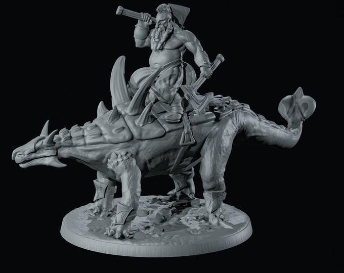 Aletopella Mount Dwarft 32mm/28mm (DinoWorld) DnD 5E Gift | RPG Set | Fantasy Gaming RPG | Wargaming Gift | Tabletop Game Set