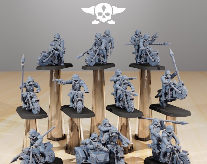 GrimGuard Death Bikers 32mm/28mm (StationForge) RPG Set | 3D Print Scifi | Tabletop Game Set | Wargaming Gift | RPG Gifts